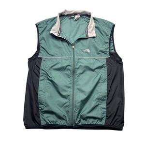 The North Face Mens Windbreaker Vest Teal Black Full Zip Mock Neck Large Grunge